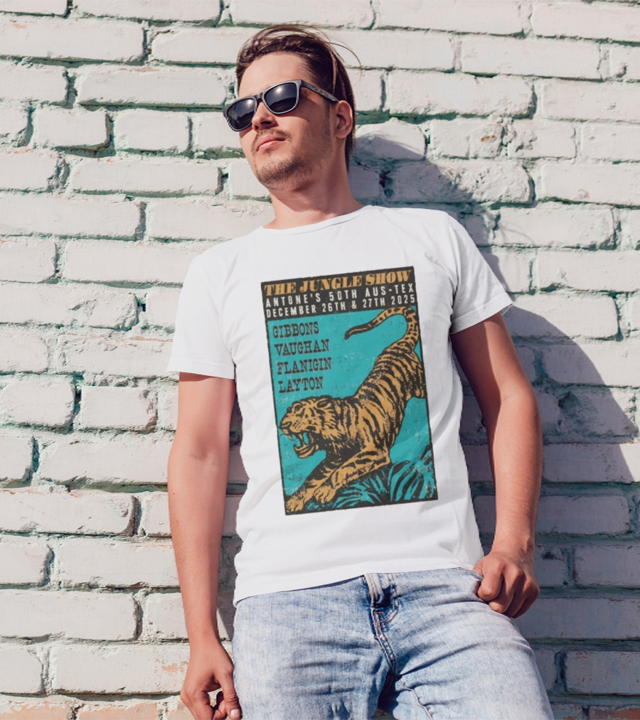 The Jungle Show Antone’s 50th Aus-Tex December 26-27 2025 Gibbons Vaughan Flanigin Layton Tiger T-Shirt