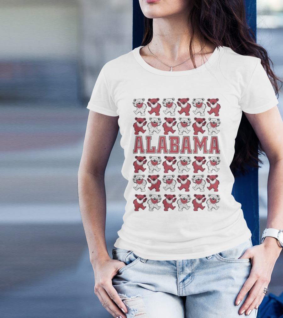 Alabama Crimson Tide Grateful Dead Bears Pattern T-Shirt
