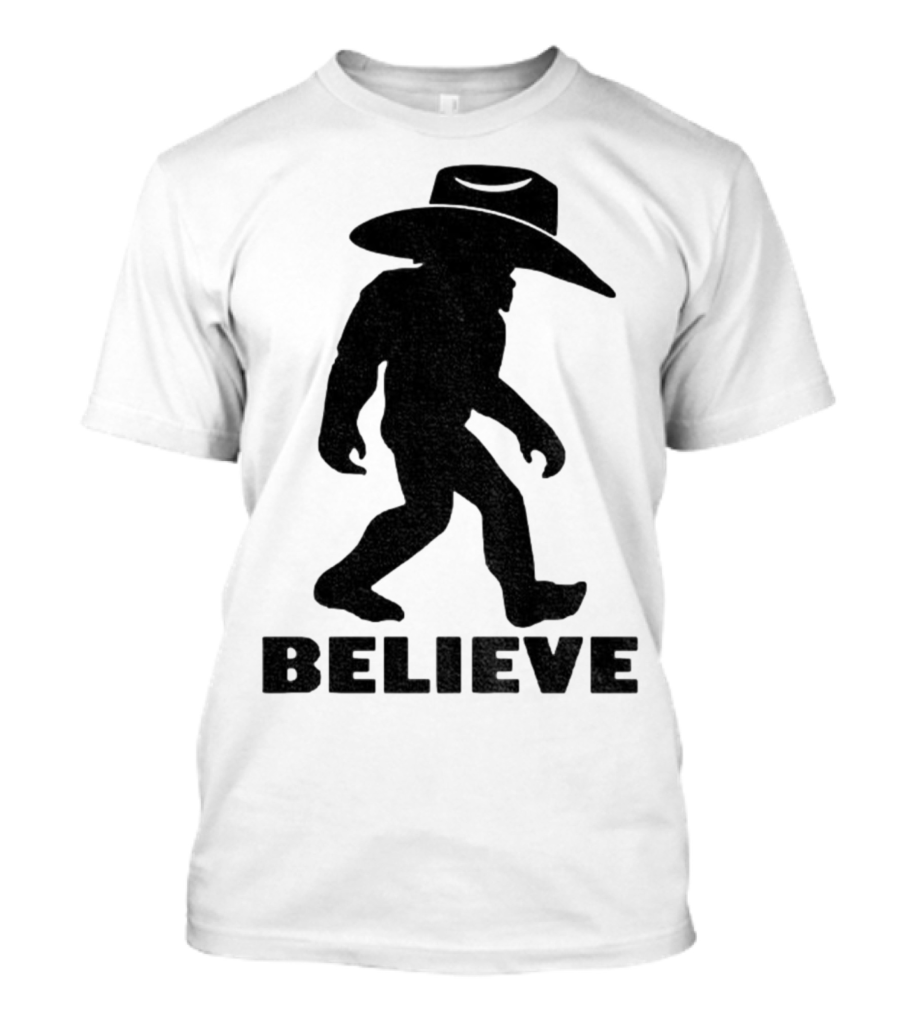 Believe Bigfoot Cowboy Hat Western Myth Legend T-Shirt