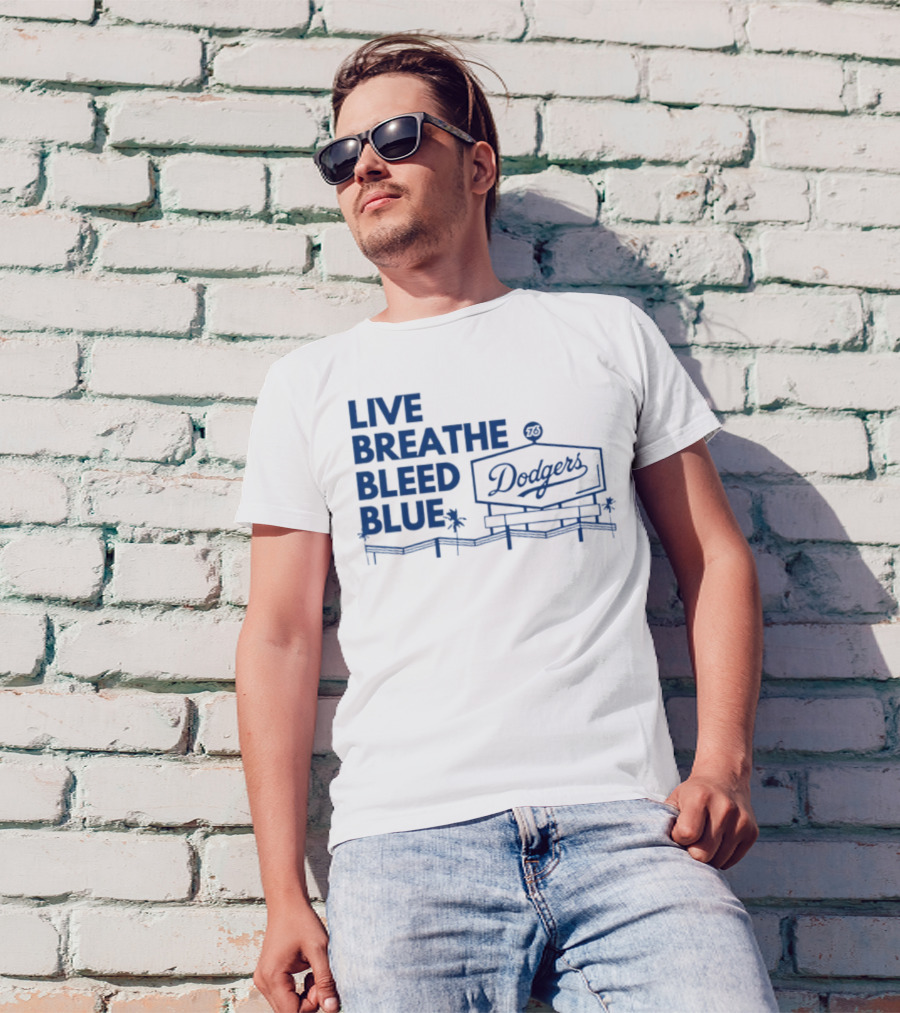 Live Breathe Bleed Blue Dodgers Logo Palm Trees T-Shirt