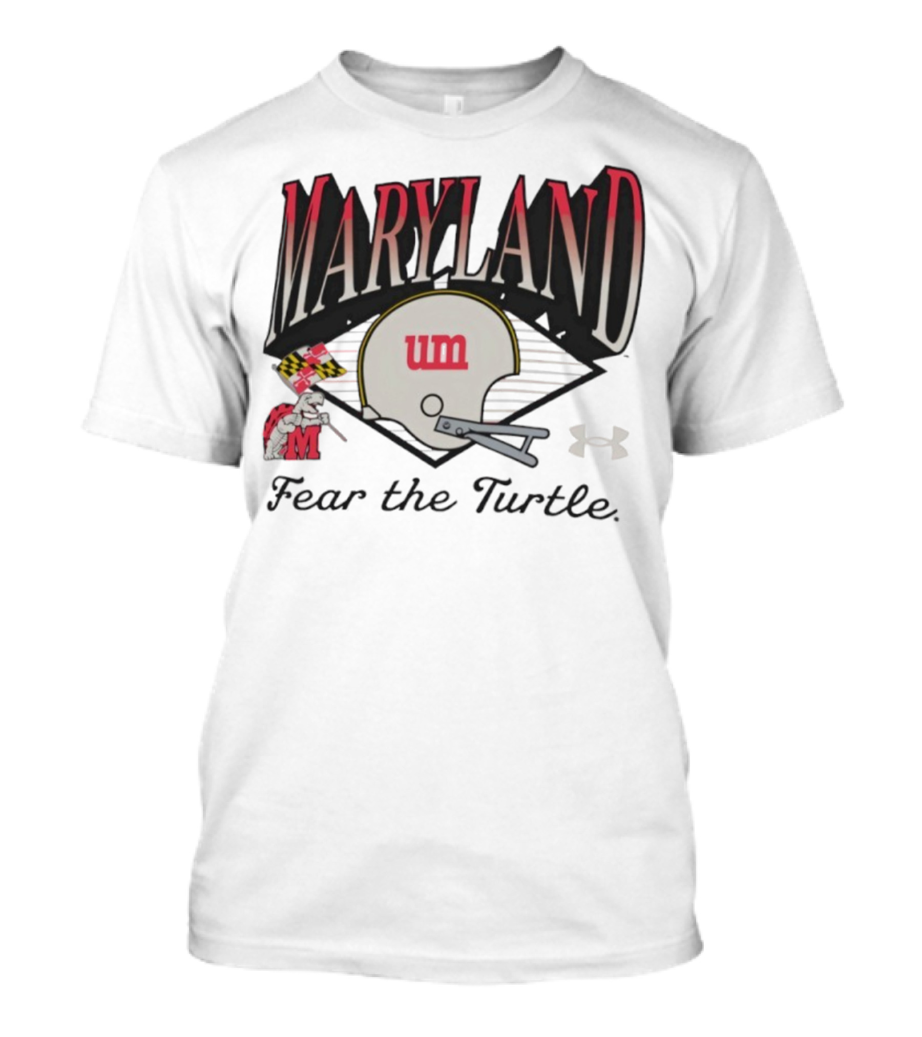 Maryland Terrapins Fear The Turtle UM Football Helmet And Under Armour Logo T-Shirt