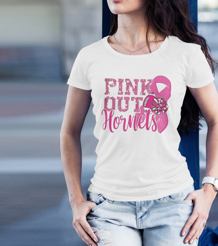 Pink Out Hornets New Orleans Hornets 2025 Football Ribbon Pom لص博 T-Shirt