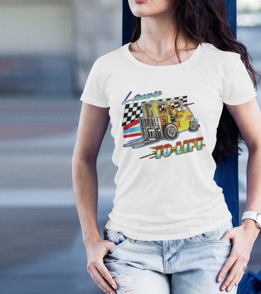 License To Lift Forklift Racing Checker Flag Iconic Style T-Shirt