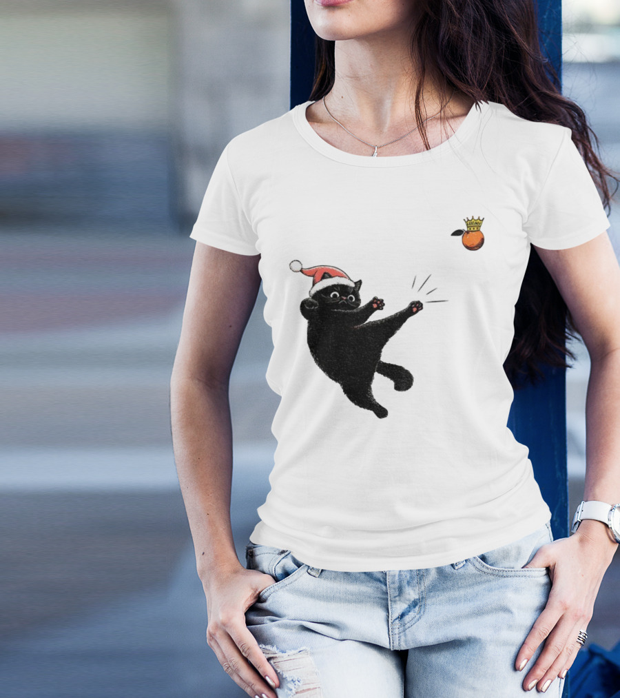 Black Cat Santa Hat Kicking Crowned Orange No Kings Christmas Anti-Trump T-Shirt