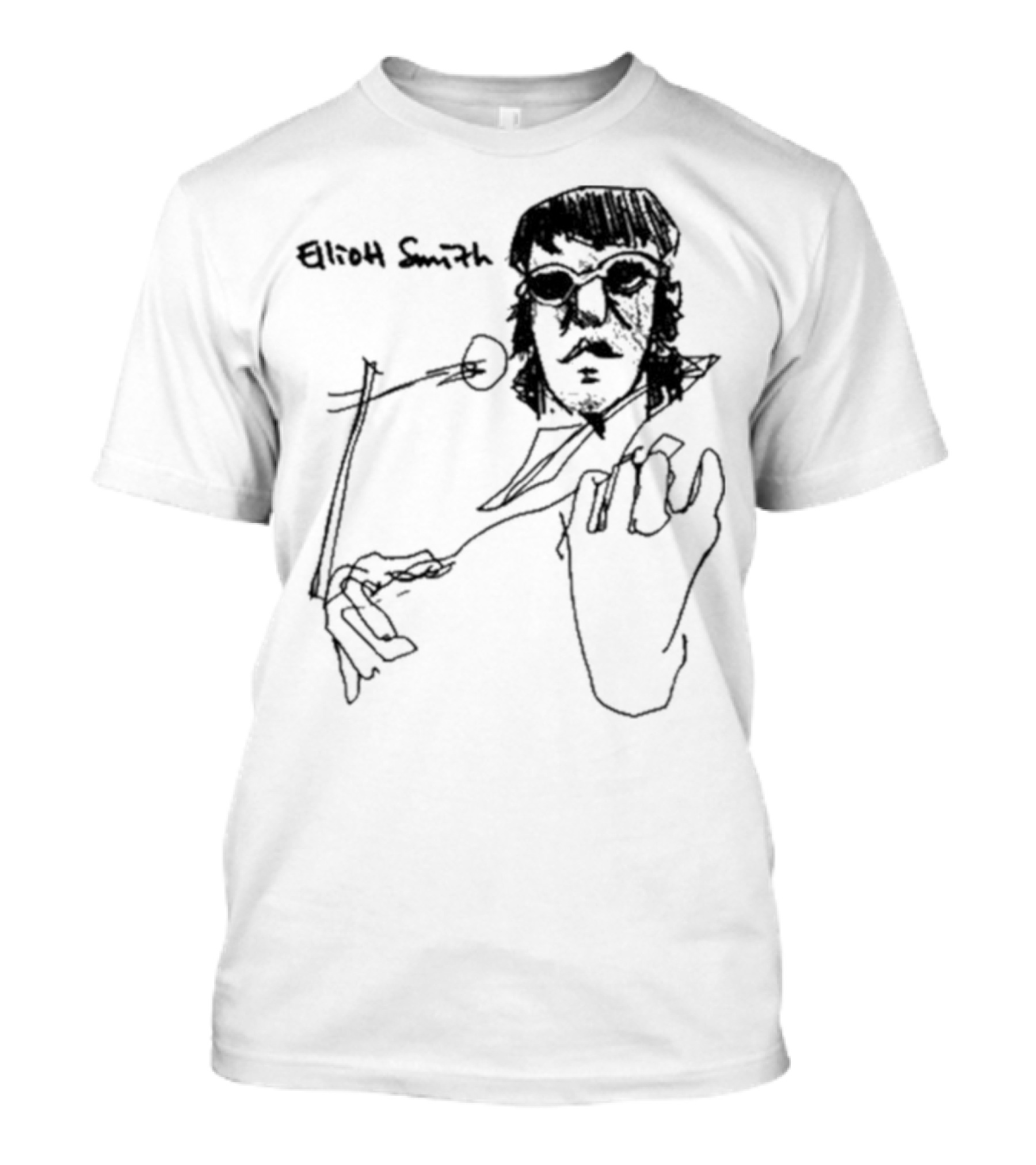 Elliott Smith Blue Fools Hand-Drawn Microphone Sketch T-Shirt