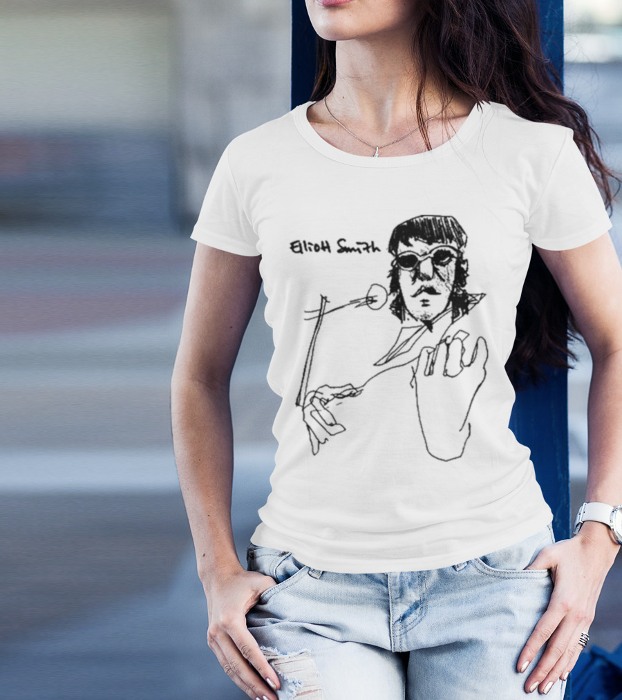 Elliott Smith Blue Fools Hand-Drawn Microphone Sketch T-Shirt