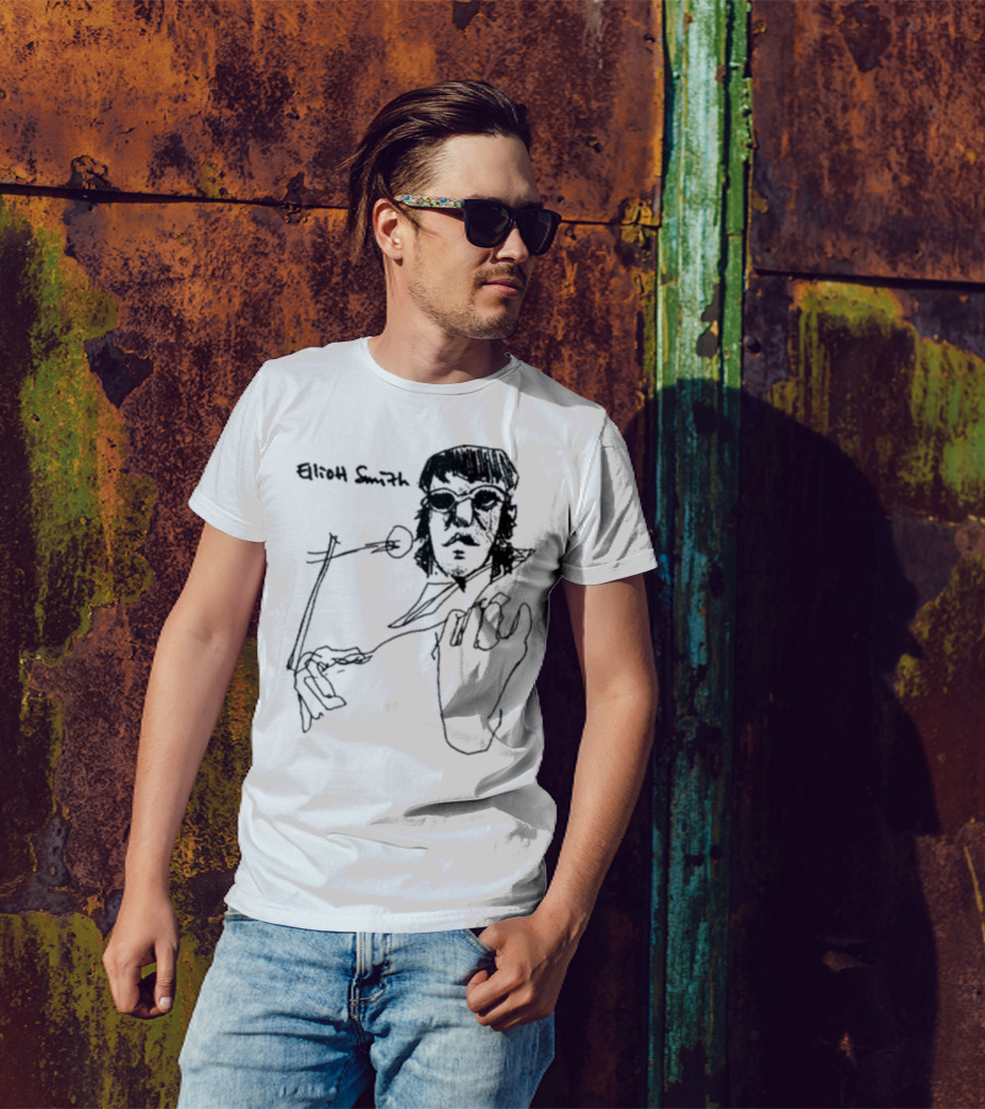 Elliott Smith Blue Fools Hand-Drawn Microphone Sketch T-Shirt