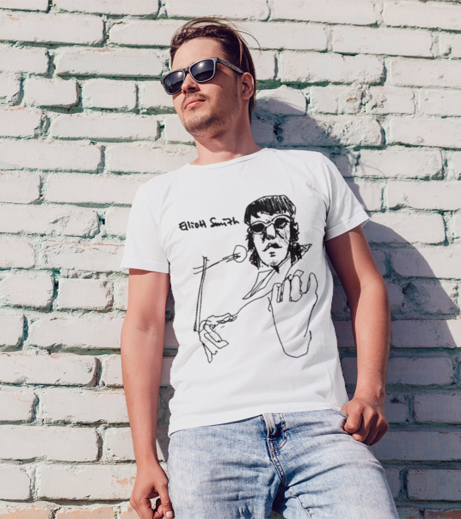 Elliott Smith Blue Fools Hand-Drawn Microphone Sketch T-Shirt