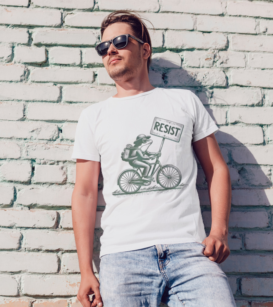 Frog On Bike Resist Portland Protest Vintage Graphic T-Shirt