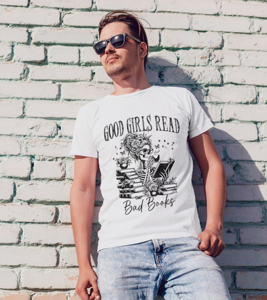Good Girls Read Bad Books Skeleton T-Shirt