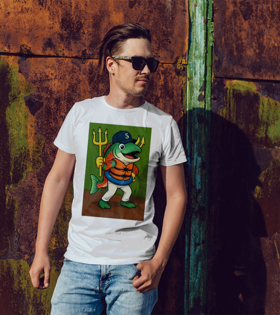 Seattle Mariners 2025 Humpy Salmon Mascot With Trident T-Shirt