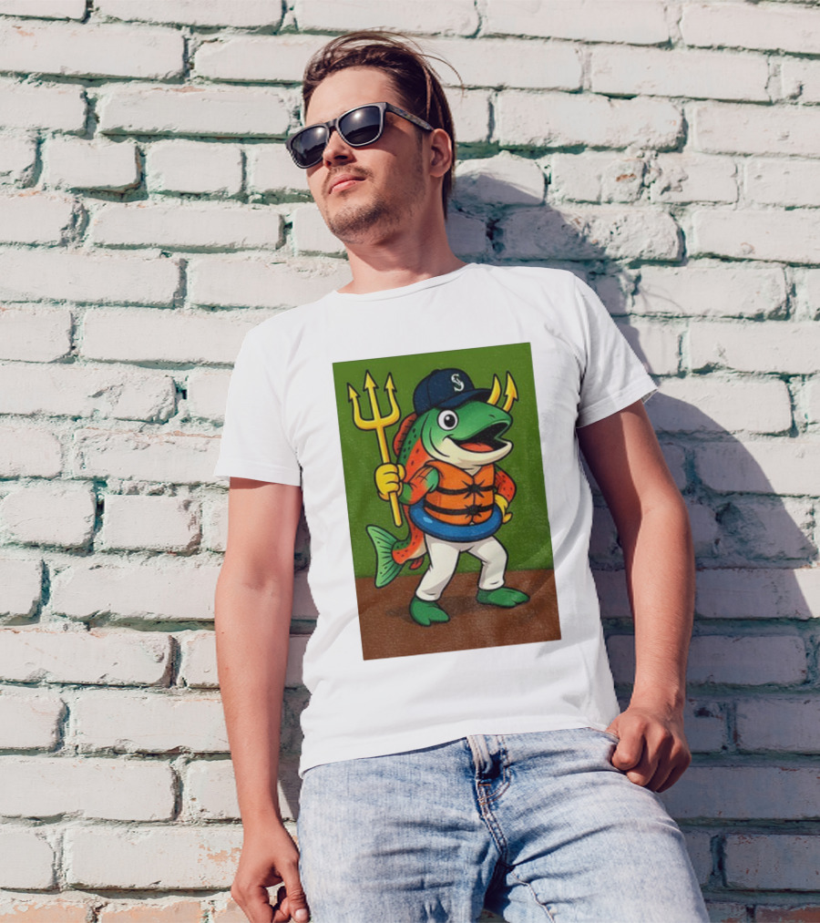 Seattle Mariners 2025 Humpy Salmon Mascot With Trident T-Shirt