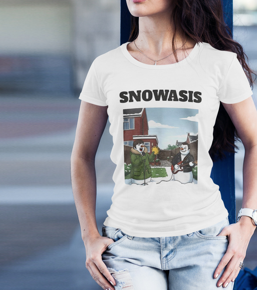 Snowasis Snowman Winter Oasis Vintage Guitar Tambourine Scene T-Shirt