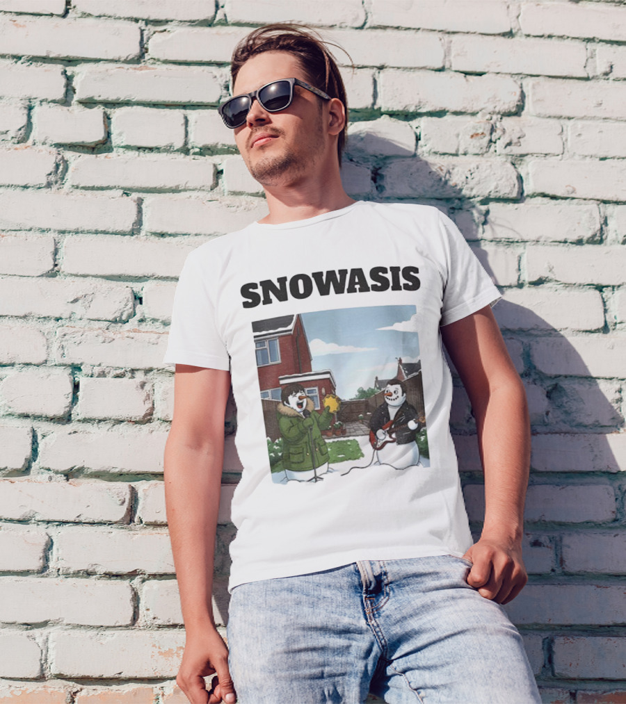 Snowasis Snowman Winter Oasis Vintage Guitar Tambourine Scene T-Shirt