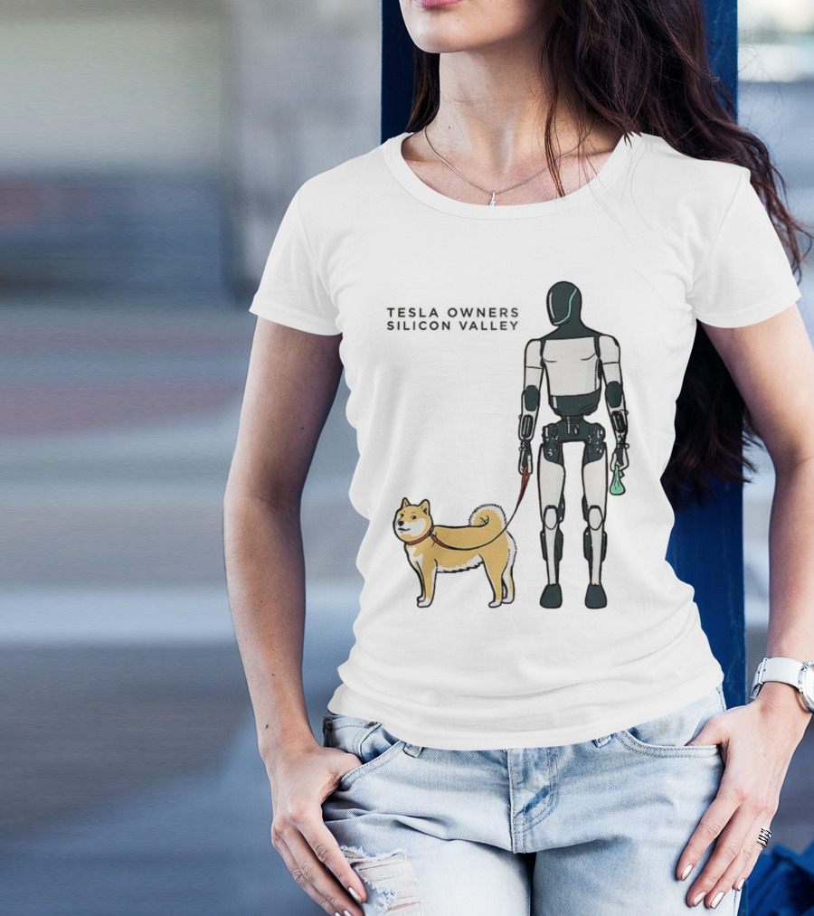 Tesla Owners Silicon Valley Optimus Robot Walking Doge Dog T-Shirt