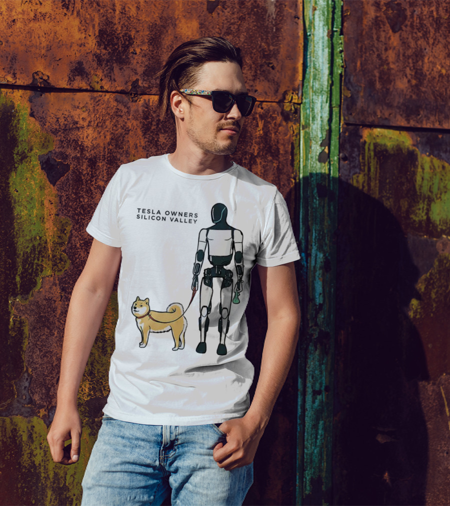 Tesla Owners Silicon Valley Optimus Robot Walking Doge Dog T-Shirt