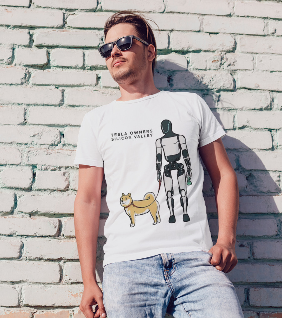 Tesla Owners Silicon Valley Optimus Robot Walking Doge Dog T-Shirt