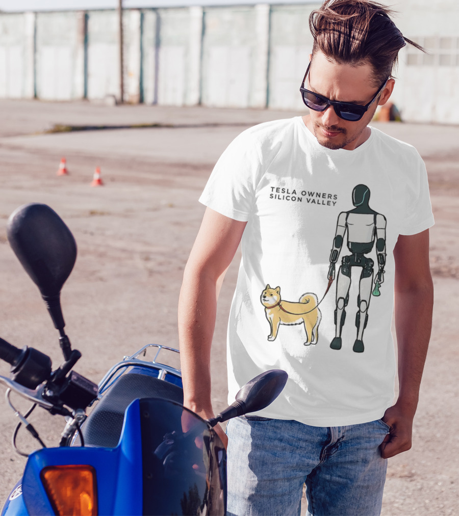 Tesla Owners Silicon Valley Optimus Robot Walking Doge Dog T-Shirt