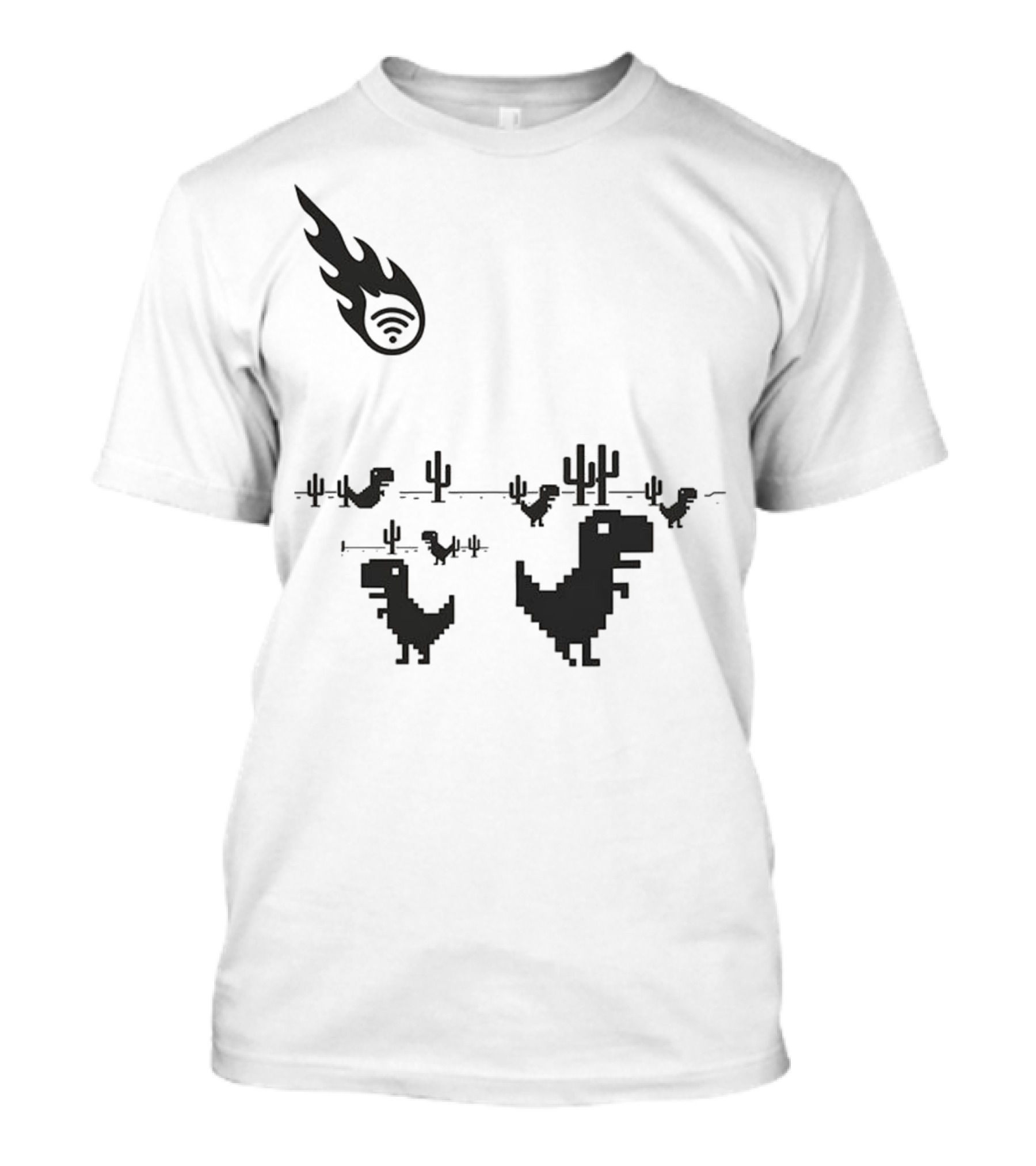 WiFi Meteor Extinction Dinosaur Game Pixel Art T-Shirt