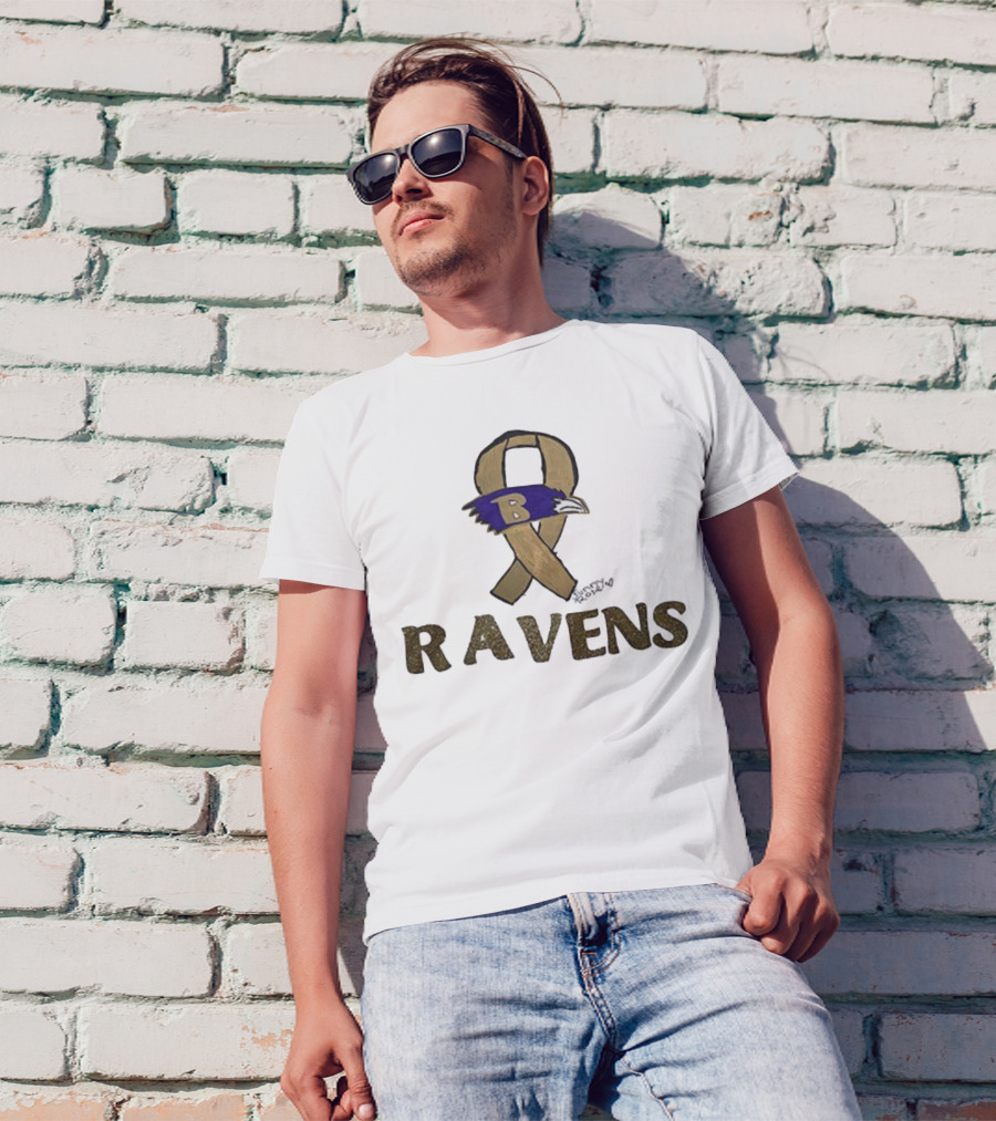 Baltimore Ravens Crucial Catch Breast Cancer Awareness 2025 Ravens Ribbon Logo T-Shirt