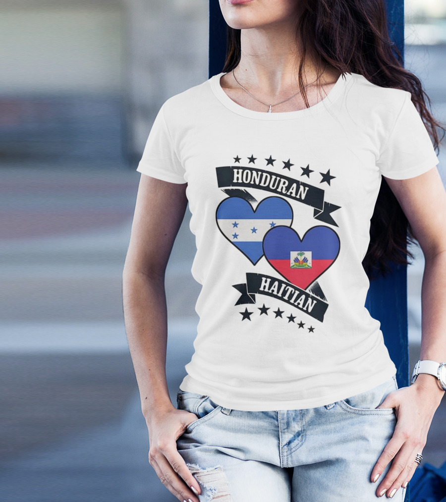 Honduran Haitian Heart Flags Stars Banner T-Shirt