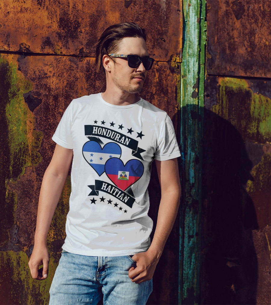 Honduran Haitian Heart Flags Stars Banner T-Shirt