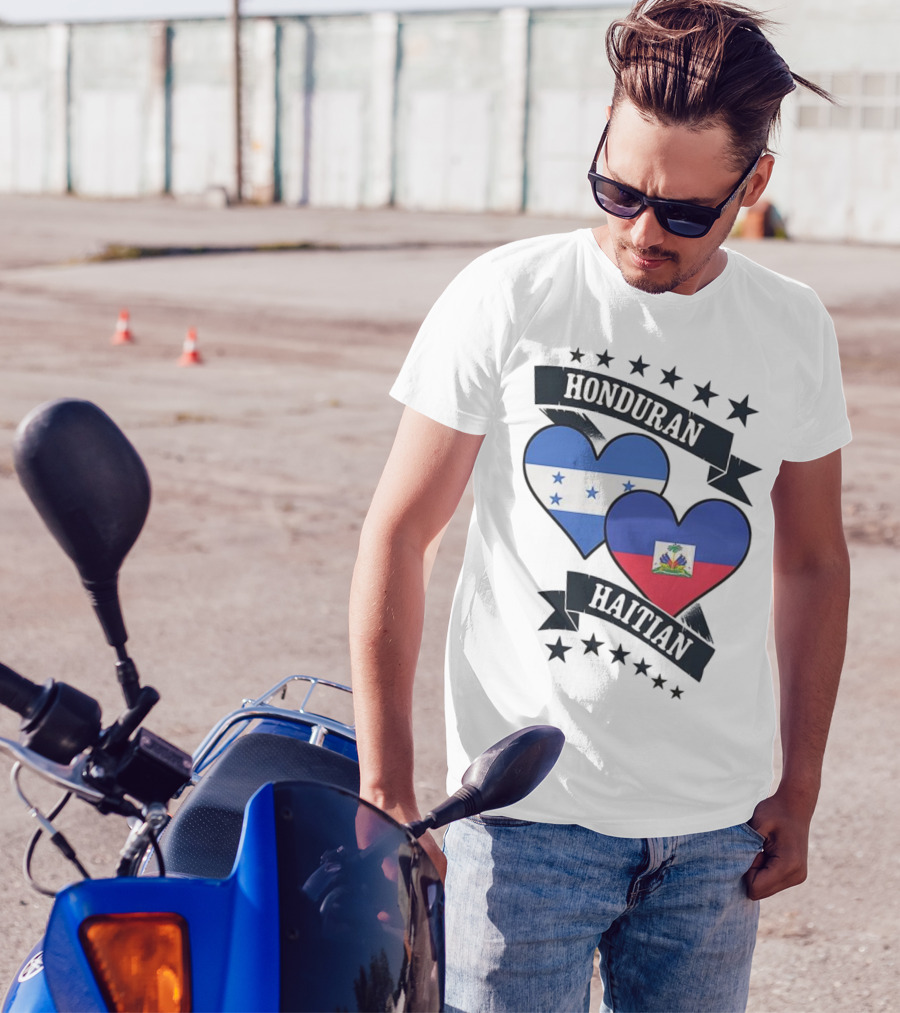 Honduran Haitian Heart Flags Stars Banner T-Shirt