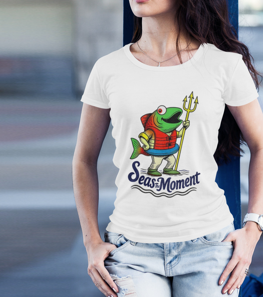 Seas The Moment Humpy Salmon Holding Trident Seattle Mariners MLB Baseball Fan Apparel T-Shirt