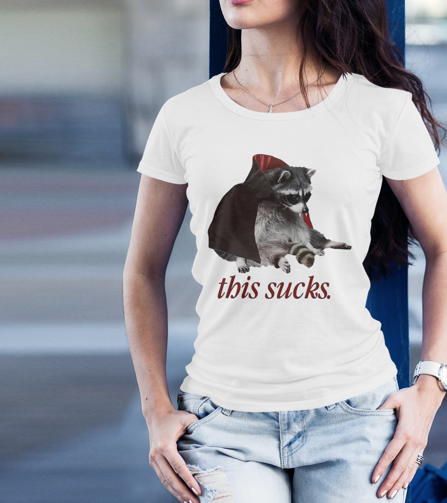 Raccoon Vampire Cape This Sucks Halloween T-Shirt
