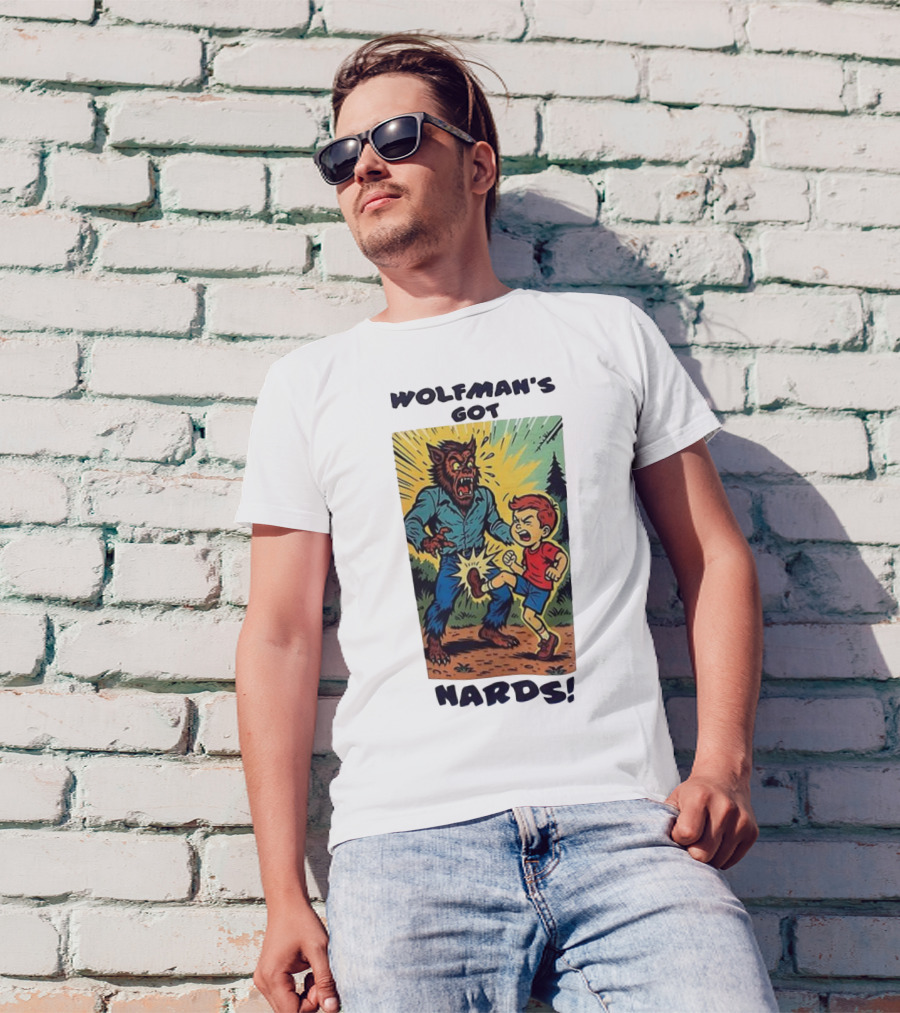 Wolfman’s Got Nards Vintage Comic Style Kid Kicking Wolfman T-Shirt