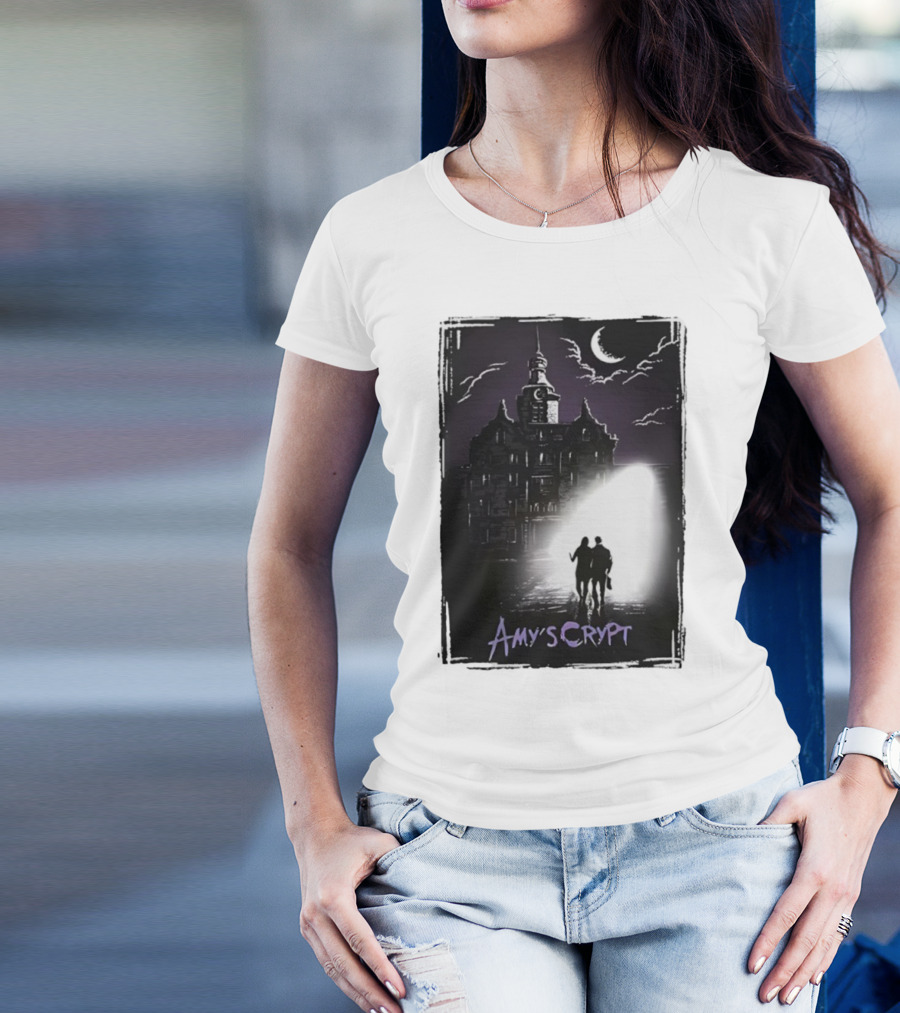 Amy's Crypt Haunted Mansion Moonlit Silhouette Halloween 2025 T-Shirt