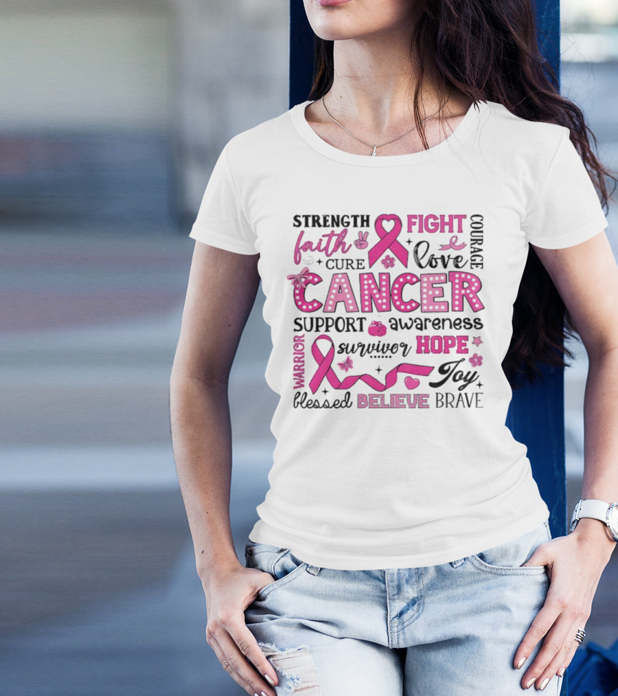 Faith Hope Fight Cancer Support Awareness Warrior Survivor Believe Strength T-Shirt