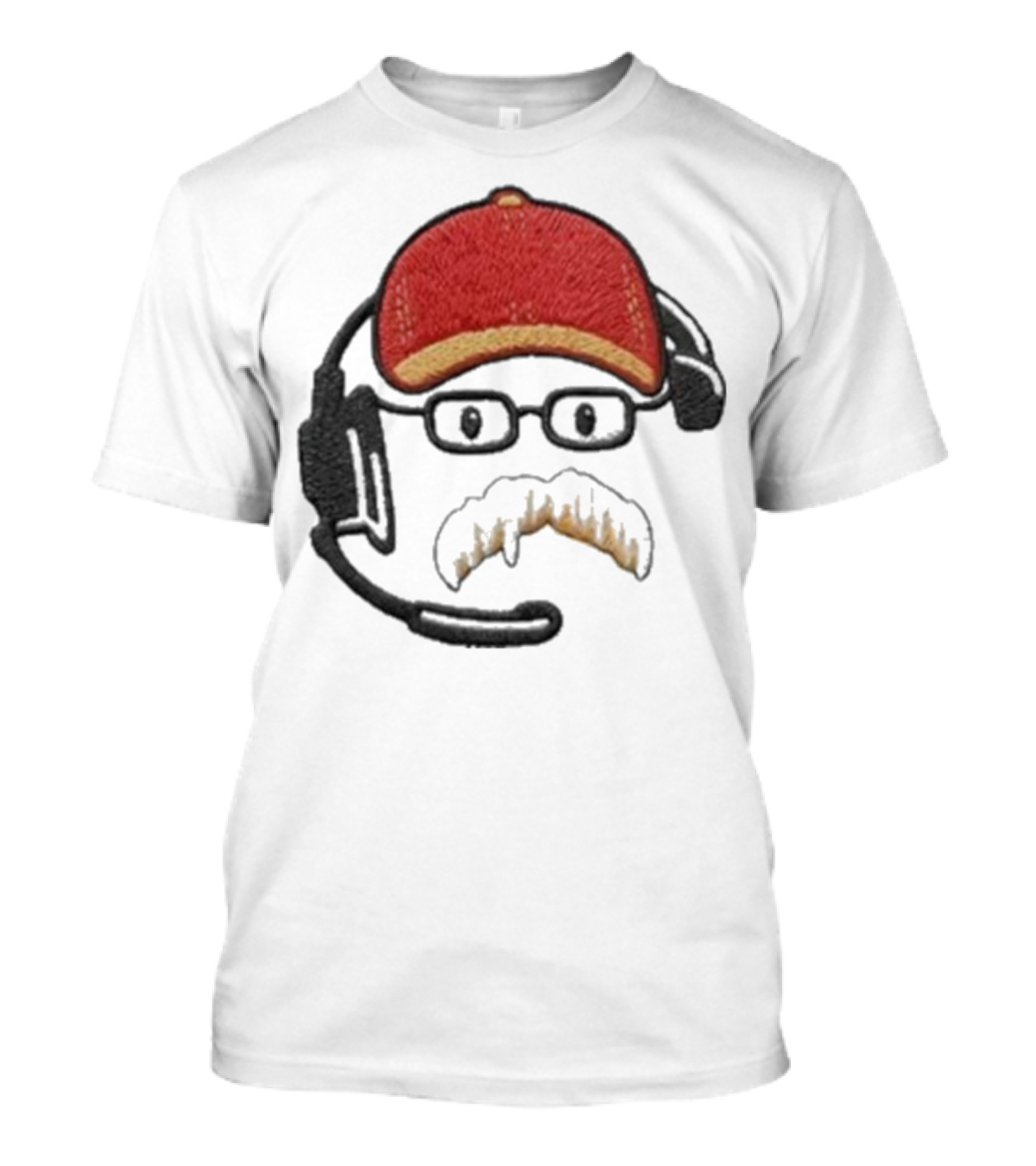 Andy Reid Kansas City Chiefs Coach Embroidered Patch Style With Red Cap And Headset T-Shirt