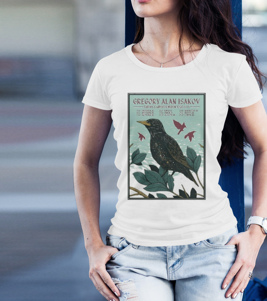 Gregory Alan Isakov Europe & United Kingdom Tour 2025 Black Bird Artwork T-Shirt