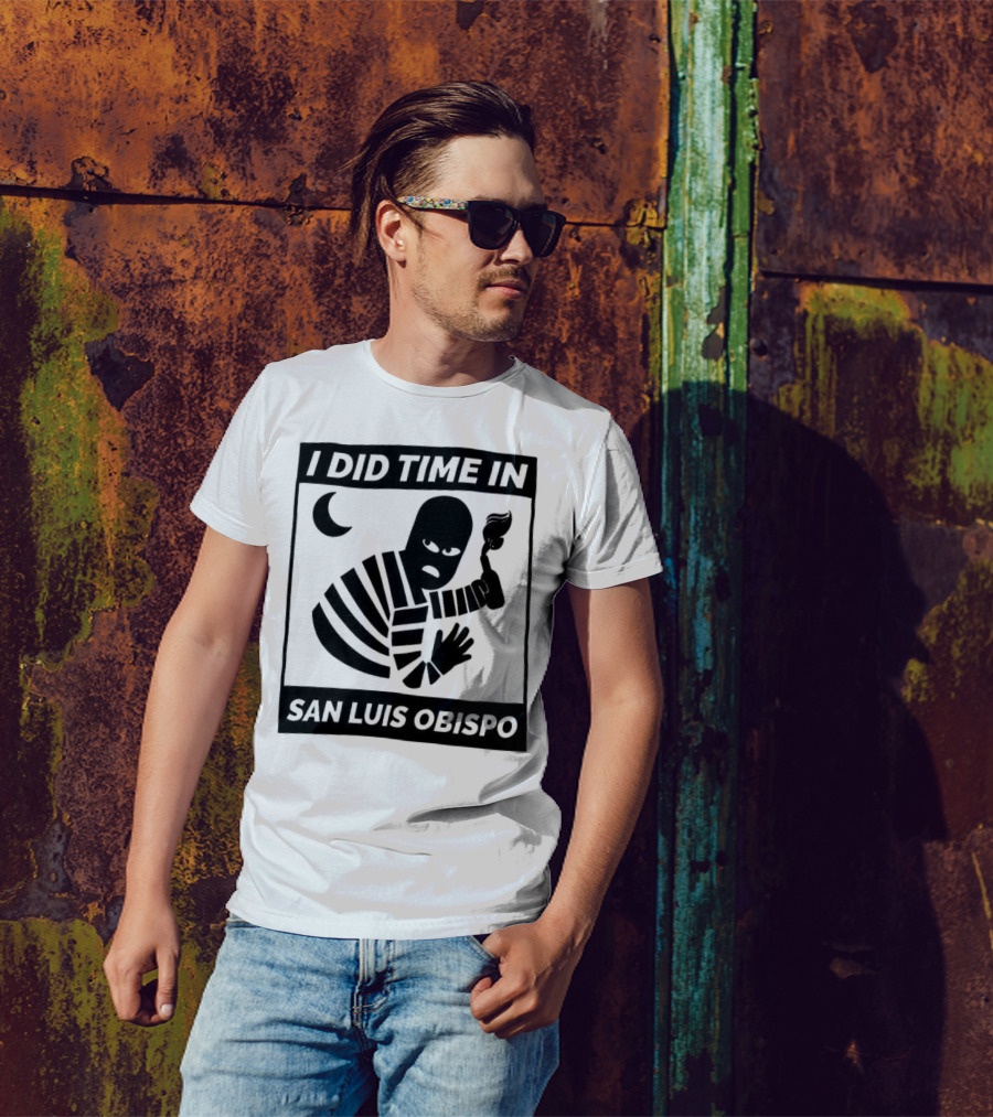 I Did Time In San Luis Obispo Retro Prison Bars Crescent Moon T-Shirt