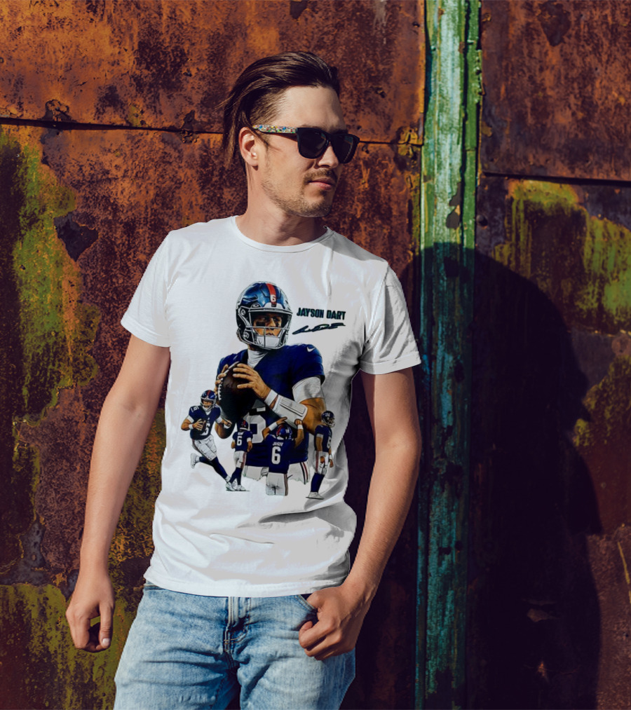Jaxson Dart New York Giants NFL Football Signature Quarterback Action T-Shirt