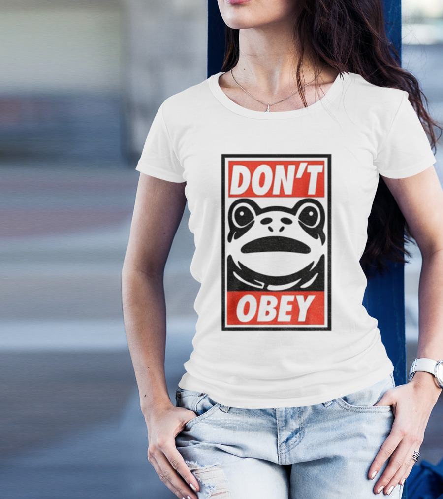 Portland Frog Don't Obey Red Black Text T-Shirt