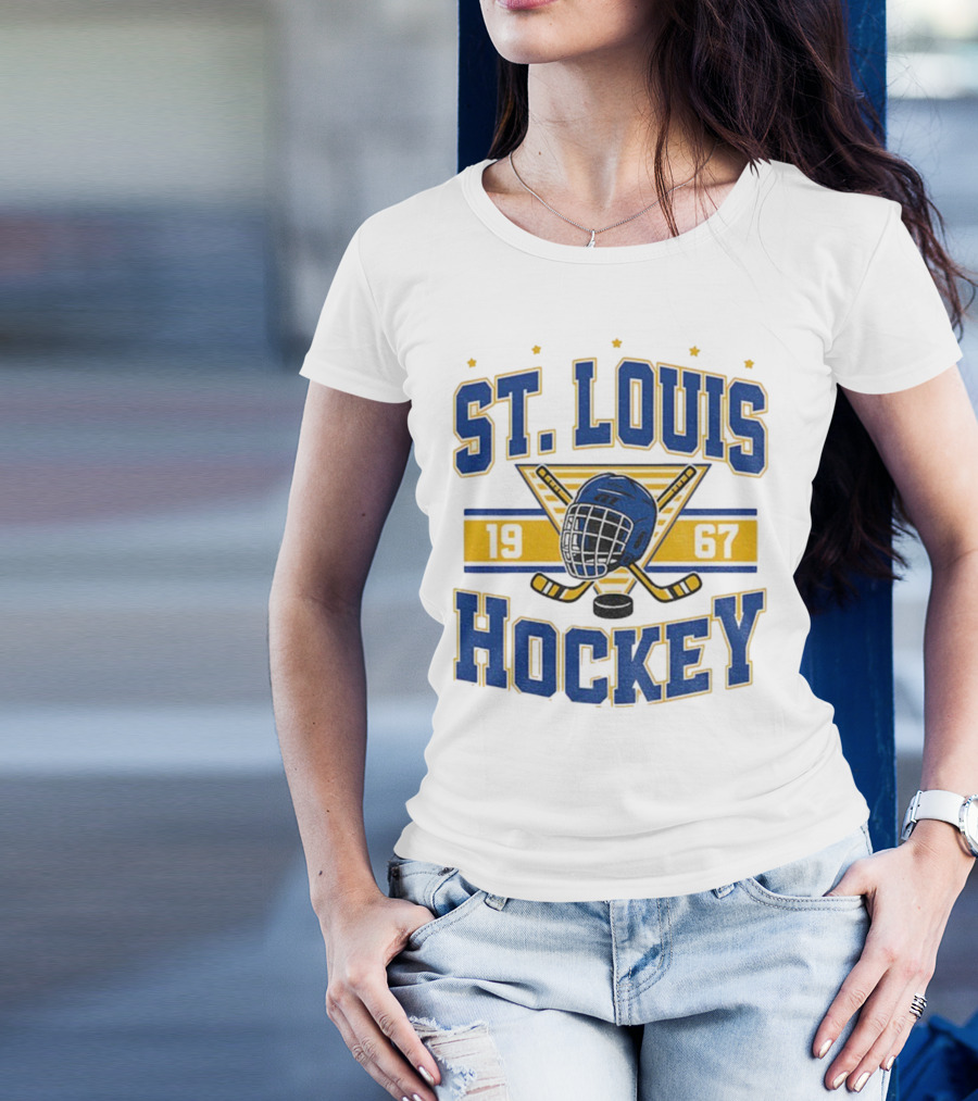 St. Louis Hockey Helmet Crossed Sticks 1967 T-Shirt