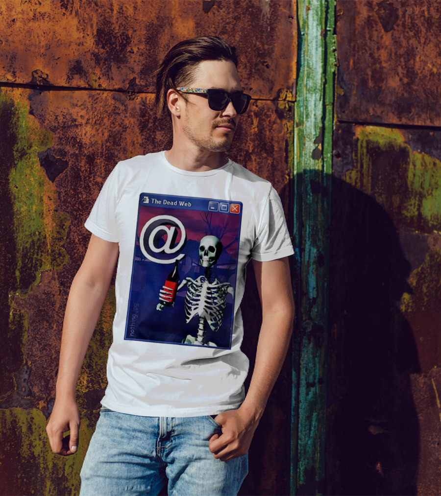 The Dead Web Skeleton With At Symbol And Bottle In Windows Frame Nothing.jpg T-Shirt
