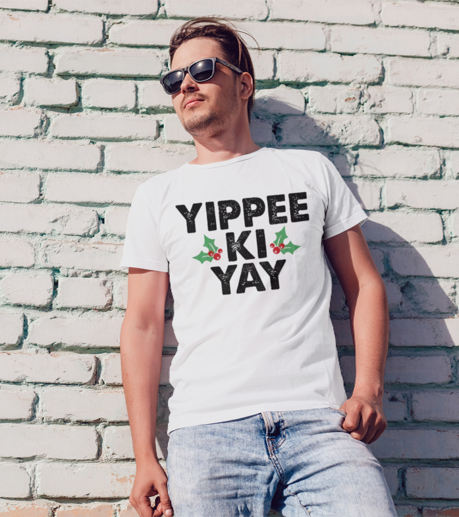 Yippee Ki Yay Merry Christmas Holly Theme T-Shirt