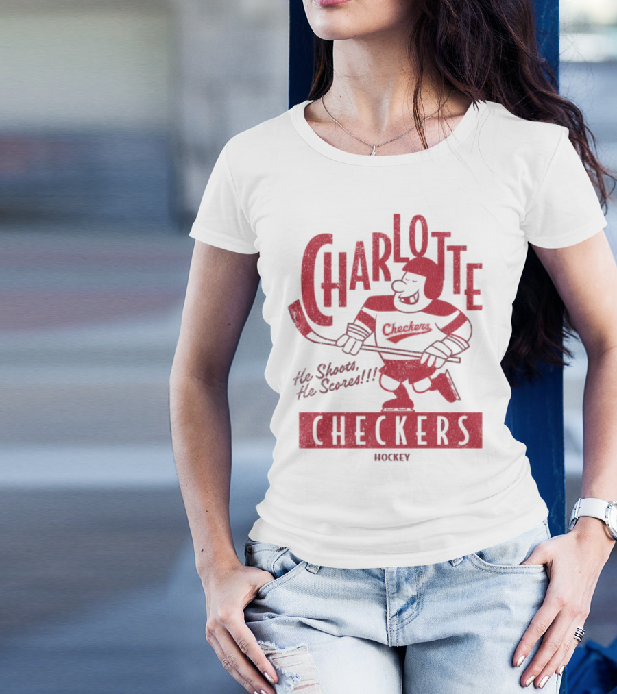 Charlotte Checkers He Shoots He Scores Hockey T-Shirt
