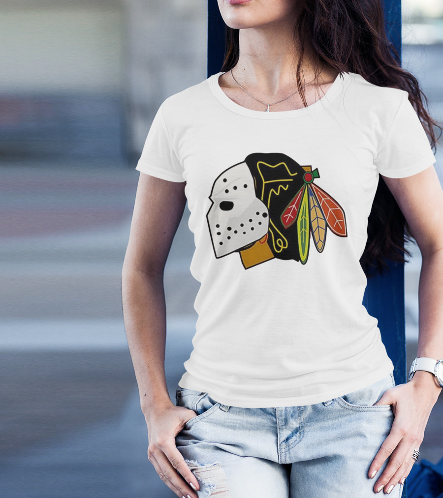 Chicago Blackhawks Hockey Mask Team Colors T-Shirt