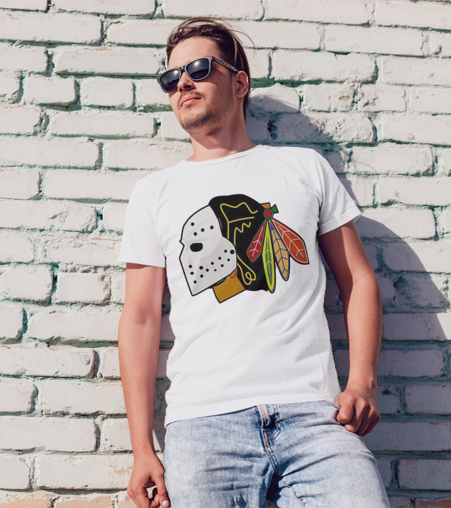 Chicago Blackhawks Hockey Mask Team Colors T-Shirt