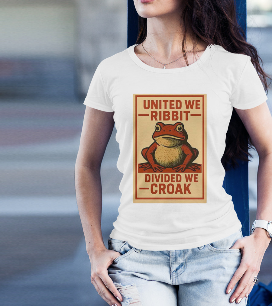 United We Ribbit Divided We Croak Frog Speaking Teamwork Message T-Shirt