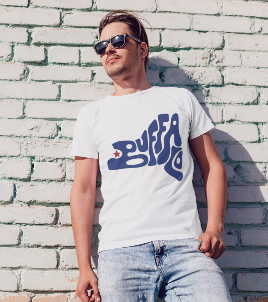 Funky Buffalo Retro Psychedelic Typography With Red Star T-Shirt