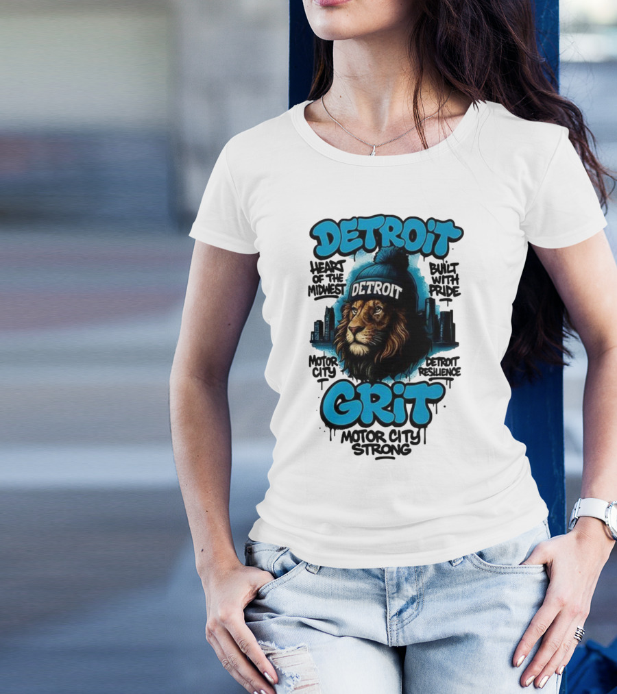 Detroit Grit Motor City Resilience Heart Of The Midwest Bullet With Pride Strong Skyline T-Shirt