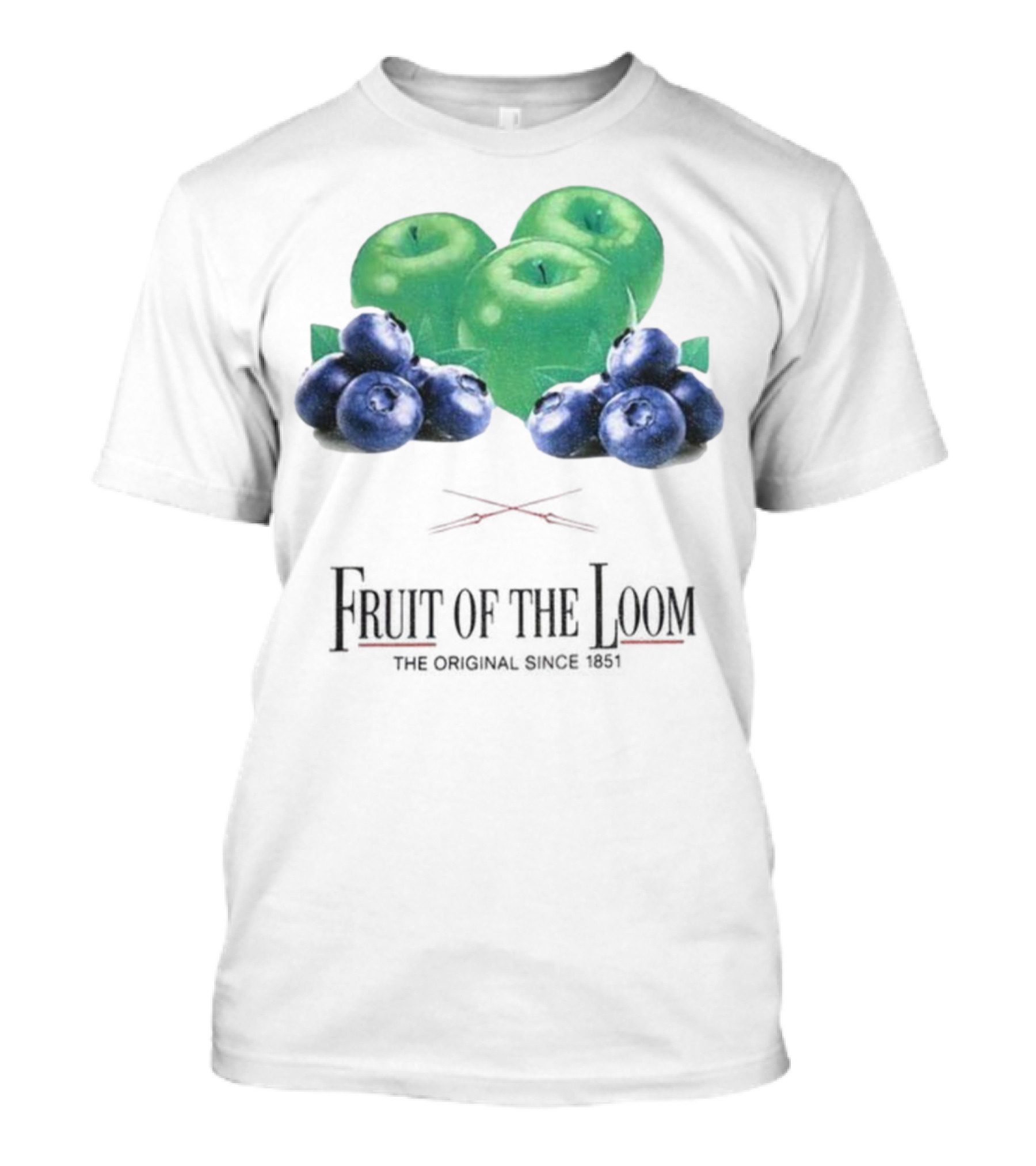 Fruit Of The Loom Original Since 1851 Green Apples Blueberries T-Shirt