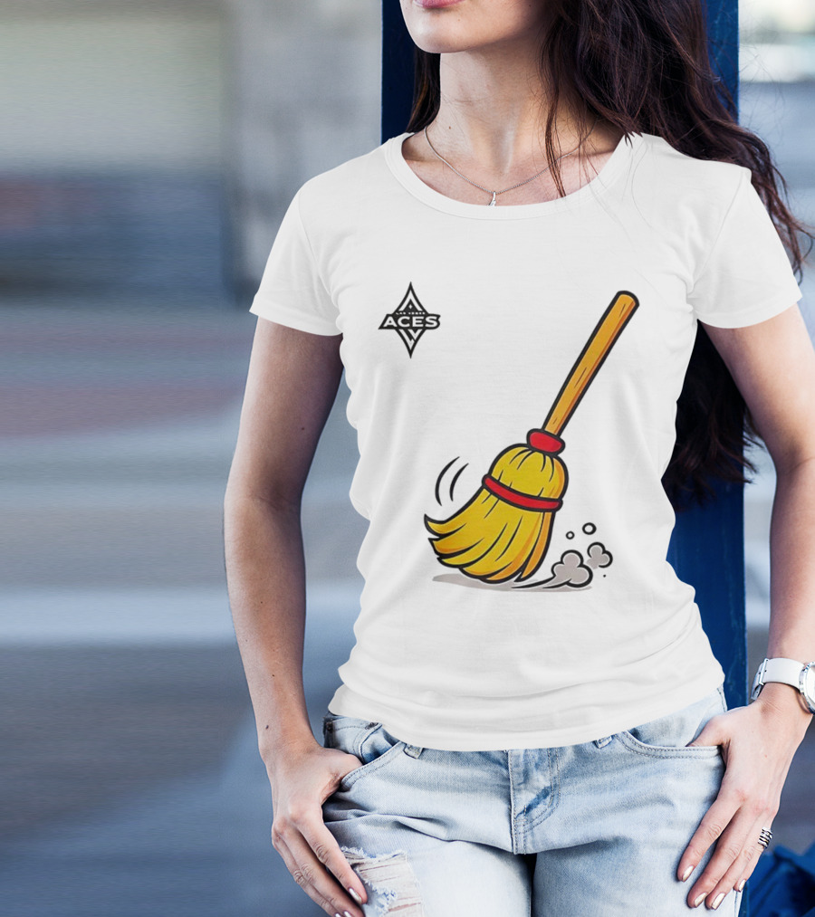 Las Vegas Aces Broom 2025 Championship Victory Sweep T-Shirt