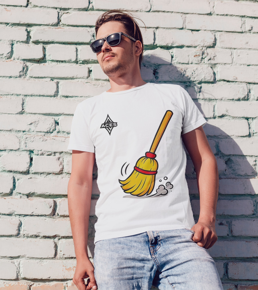 Las Vegas Aces Broom 2025 Championship Victory Sweep T-Shirt