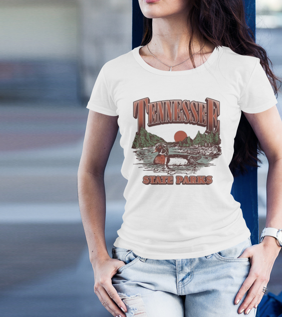 Tennessee State Parks Wood Duck With Scenic Forest And River Scene T-Shirt